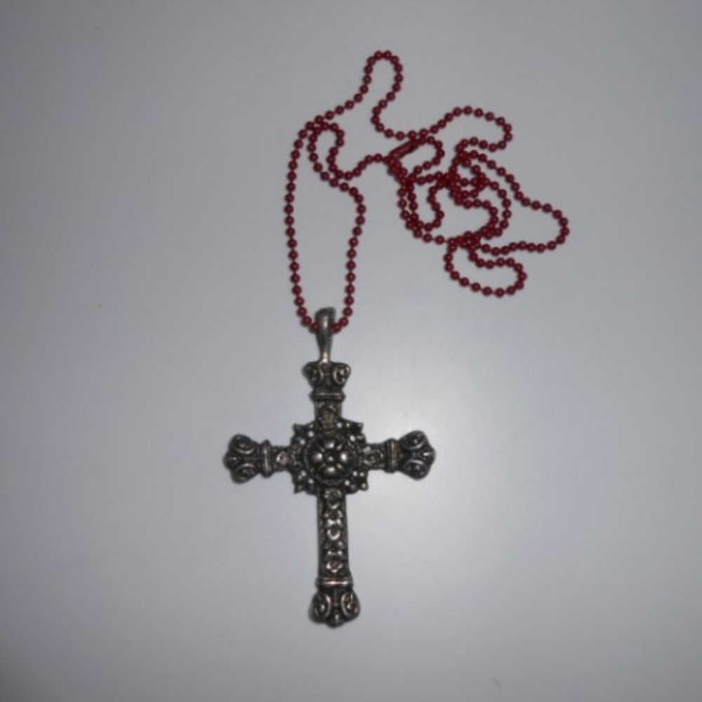 Vintage Cross on Rosary Bead Look Chain Halloween Costume